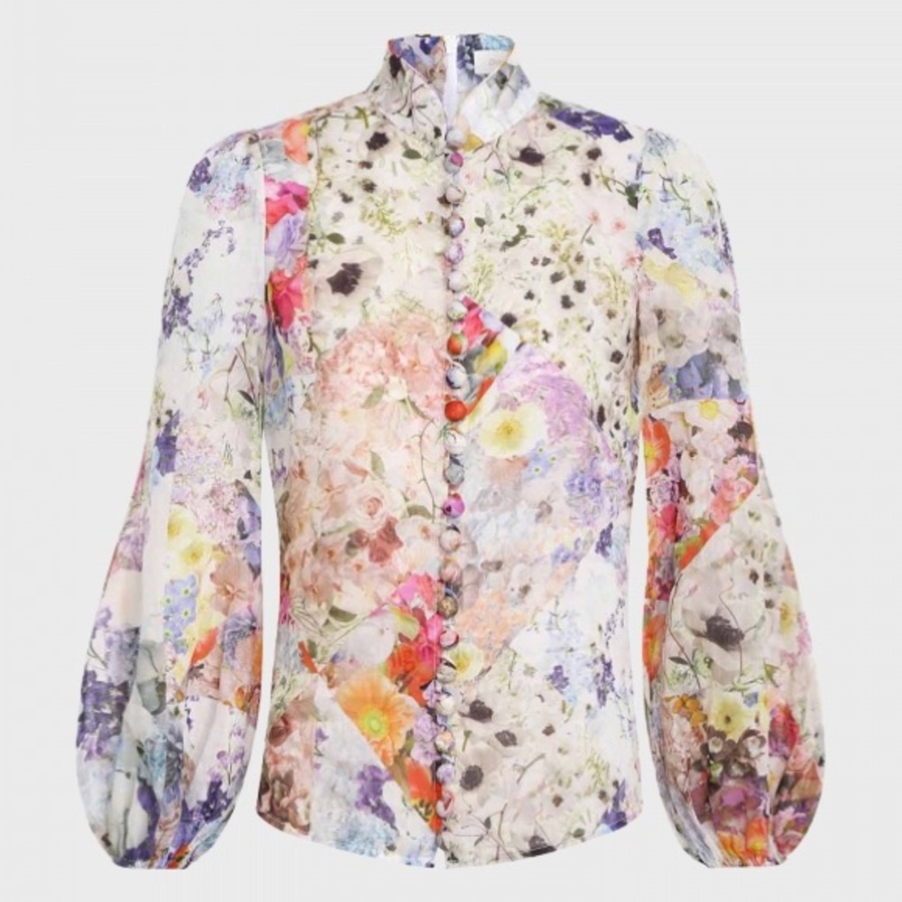 Zimmermann Multicolor Floral Button-Front Blouse